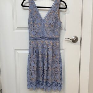 Francesca’s Lace Sleeveless Dress in light blue and nude
